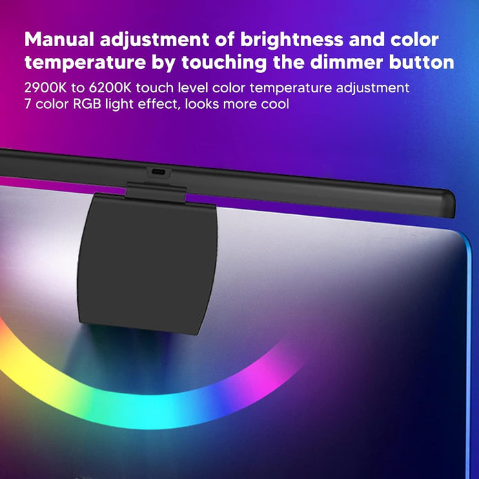 Curved Monitor Light Bar, LED Computer Lamp With Touch Dimming, 3 Color Temp Modes & 7 RGB Adjustable Colors