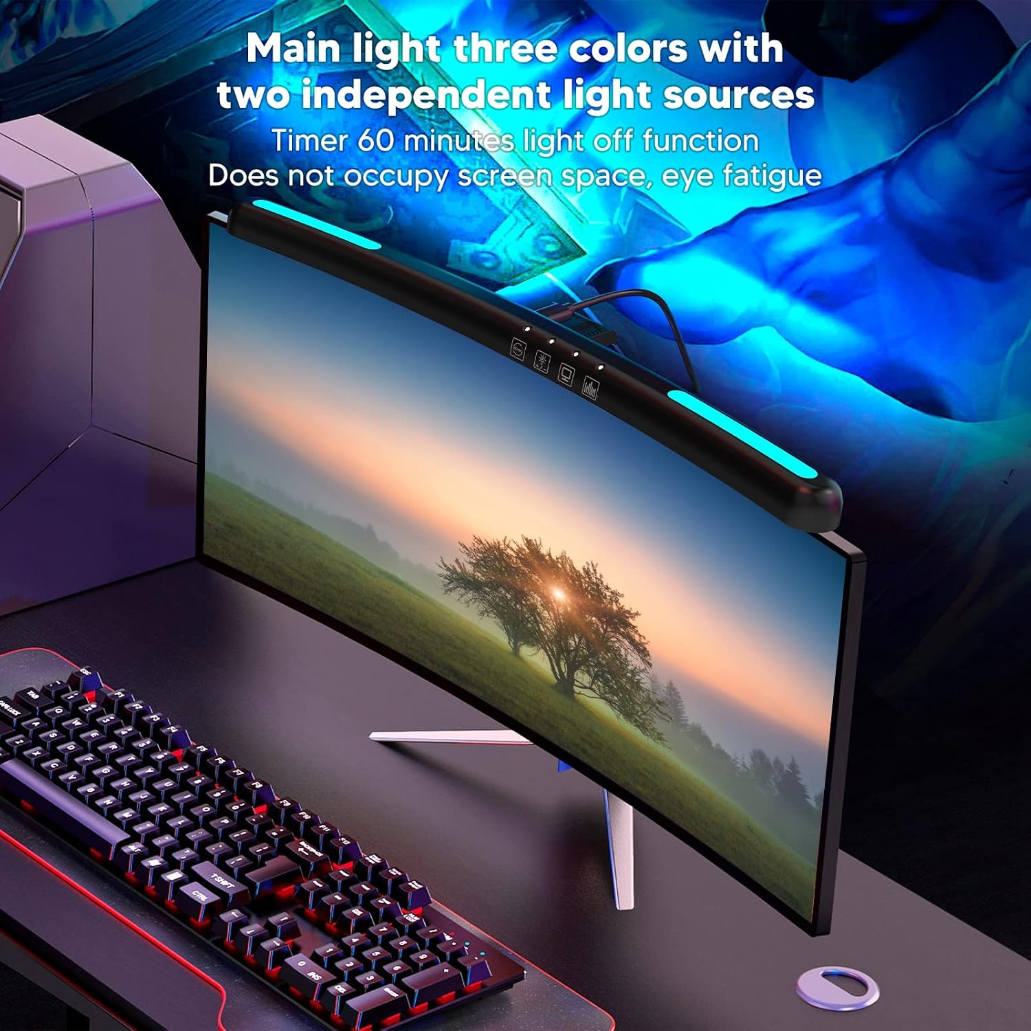 Curved Monitor Light Bar, LED Computer Lamp With Touch Dimming, 3 Color Temp Modes & 7 RGB Adjustable Colors