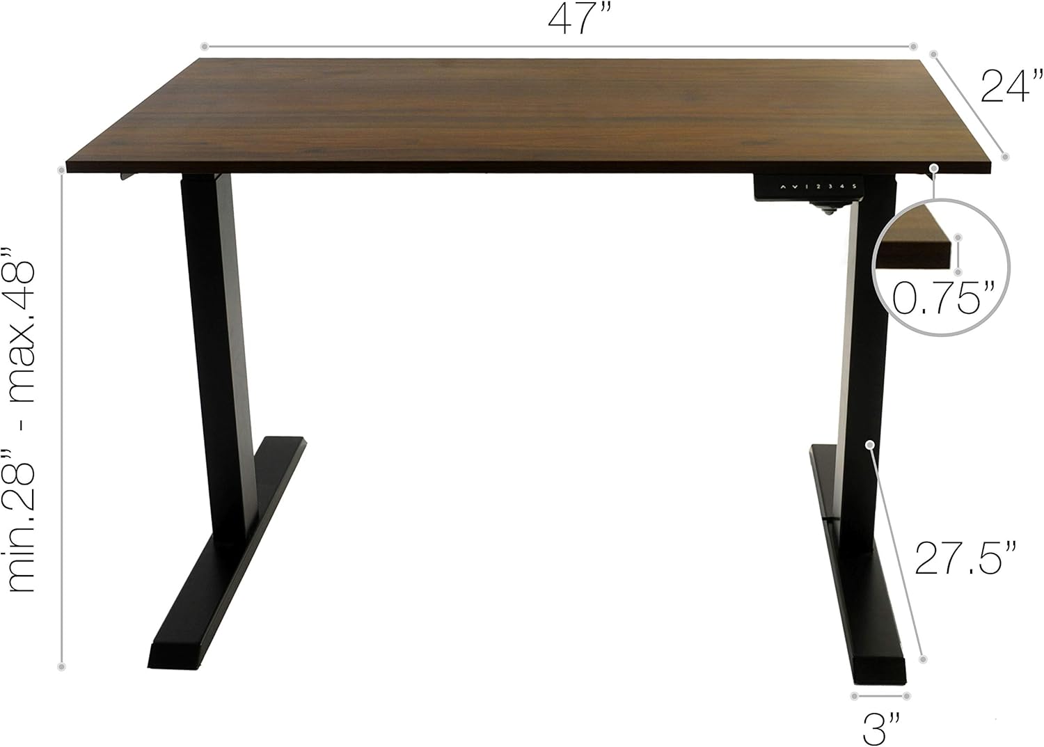 TechOrbits 47 Inch Electric Standing Desk Frame with Tabletop - Motorized Workstation