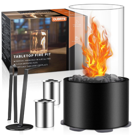 Glass Ethanol Outdoor Tabletop Fireplace with Flame Guard Foter