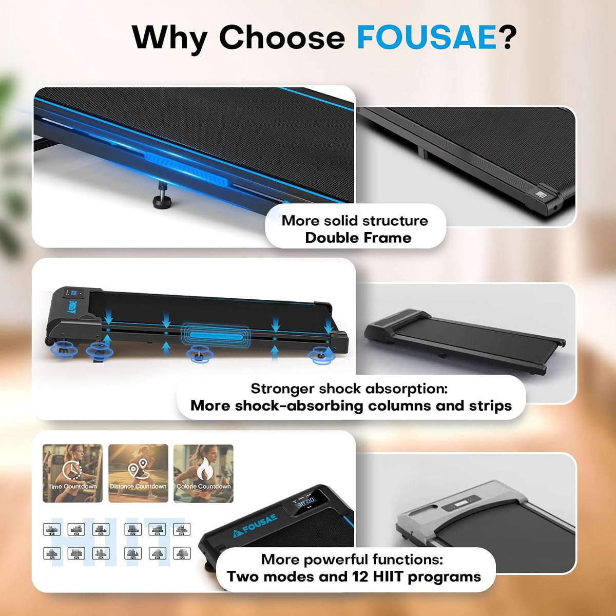 Walking Pad with 9% Incline, FOUSAE 3 in 1 6.2 MPH Treadmill for Home /X390AB