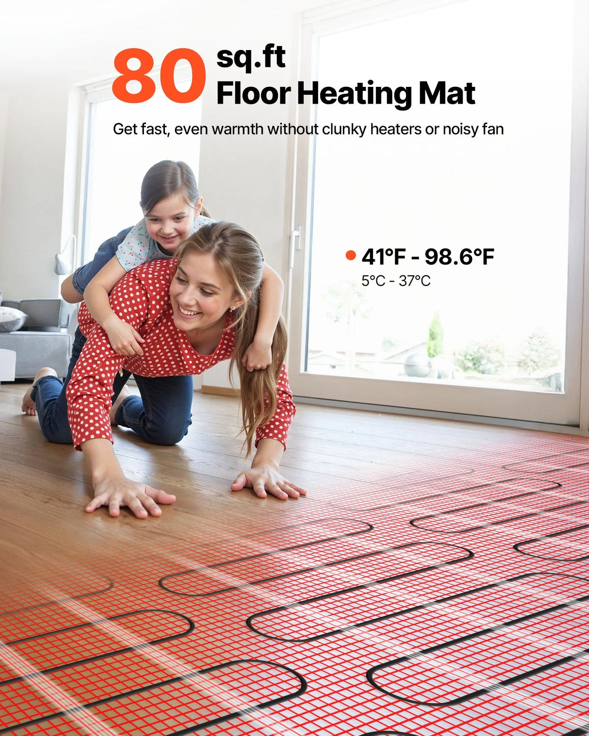 VEVOR 80 sqft Self-Adhesive Mesh Floor Heating Mat System, 120V Electric Radiant Heated Floor System SHHM-960