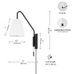 NEW/OPEN BOX Everett Matte Black Swing Arm Plug-In  Wall Sconce with White Fabric Shade