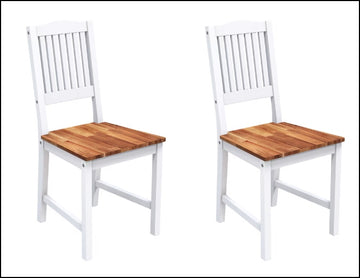 Dining chairs, Acacia, 2 pcs/pack, Oiled/White Painted(35x19x16)