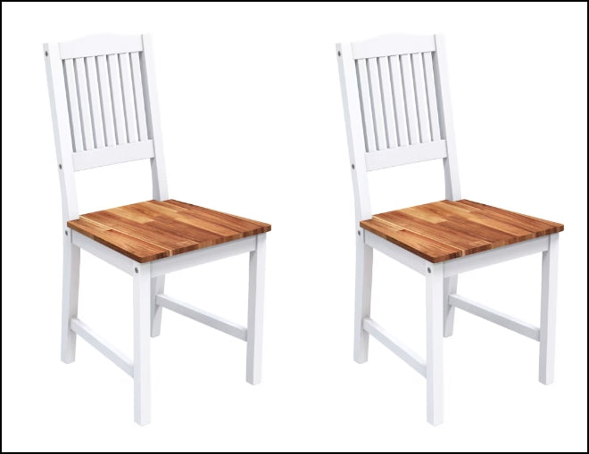 Dining chairs, Acacia, 2 pcs/pack, Oiled/White Painted(35x19x16)