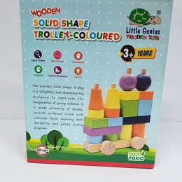 Little Genius Wooden Solid Shape Trolley - Colored, 3 Years & Above, Preschool Toys