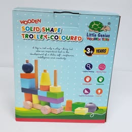 Little Genius Wooden Solid Shape Trolley - Colored, 3 Years & Above, Preschool Toys