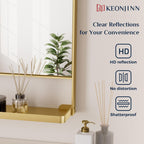 18 x 28 Inch Gold Bathroom Mirror with Shelf, Modern Metal Gold Wall Mirror with Shelf