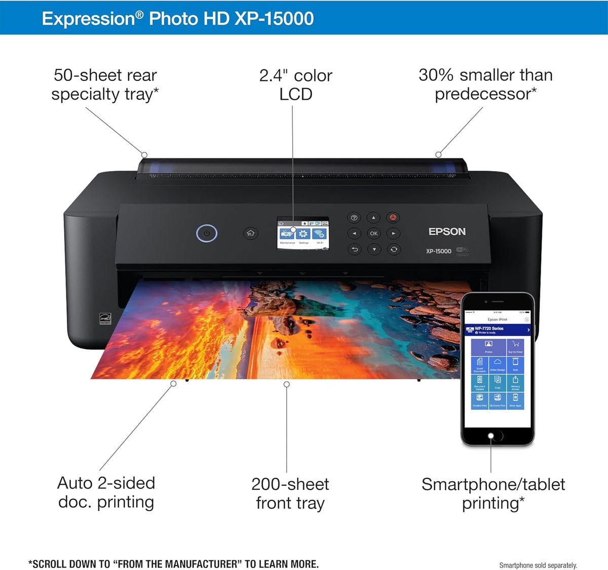 Epson Expression Photo HD XP-15000 Wireless Wide-Format Inkjet Printer 6-color wide-format photo printing; up to 9.2 ppm, 13 x 19 in., auto 2-sided