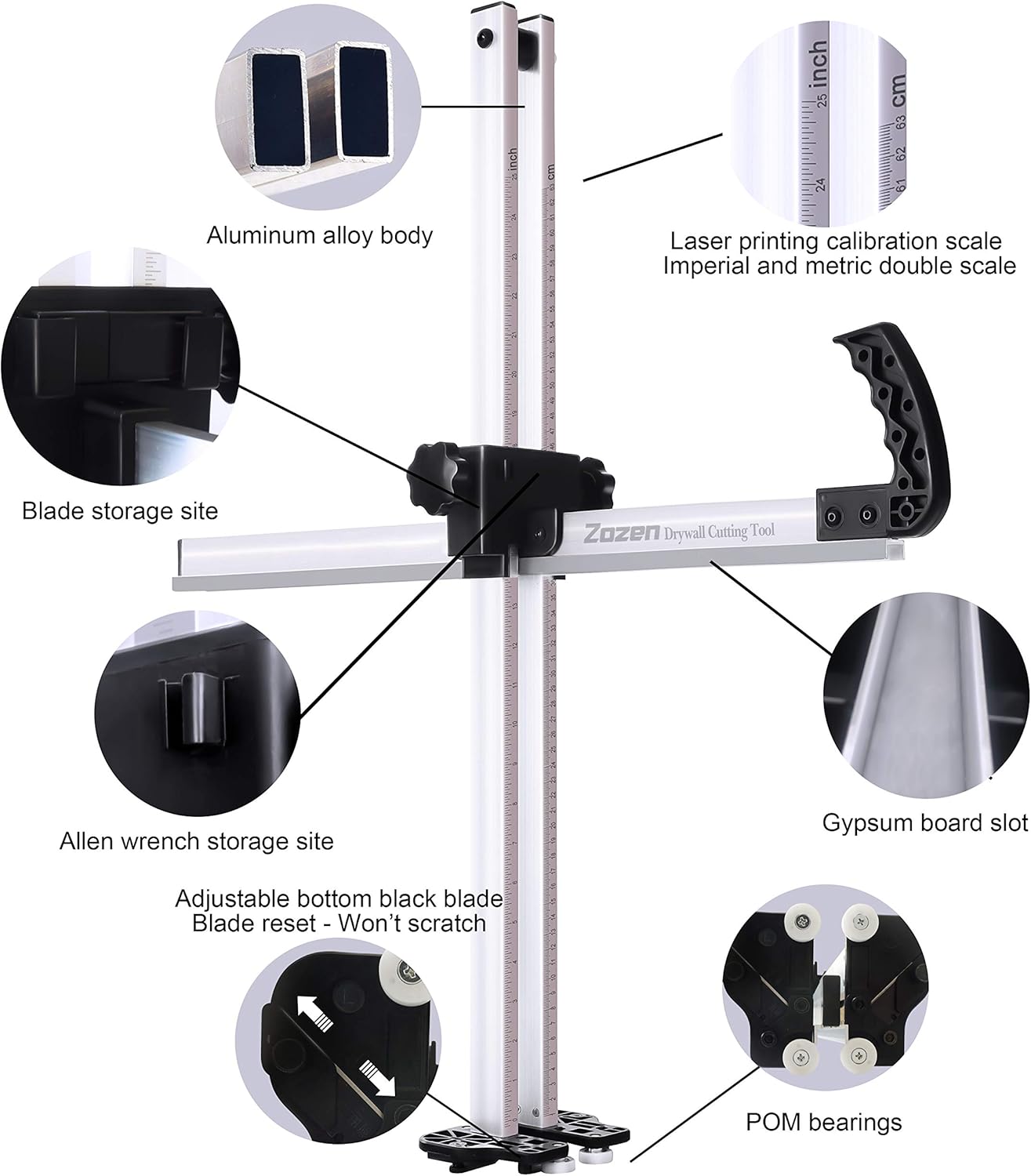 Zozen Drywall Cutting Tool, Foldable Drywall Cutter, Metric + Imperial Scale, Easy Ripper